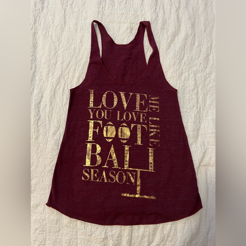 Judith March- football- racerback tank top, garnet and gold, size medium